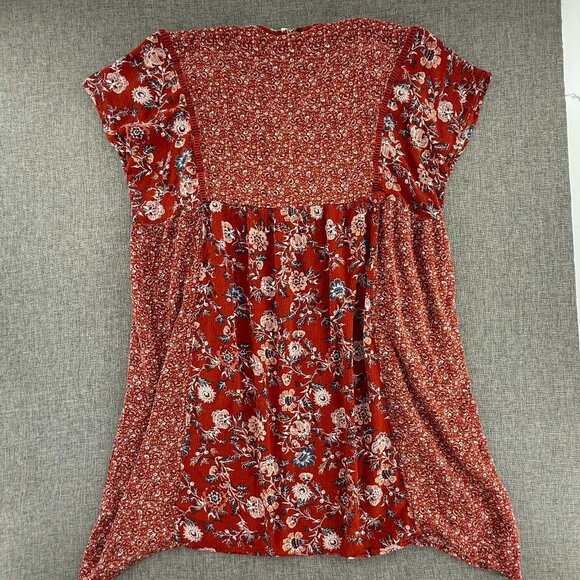 Knox Rose Dress Burnt Orange Boho Relaxed Fit Medium Buttons Floral Rayon - Picture 10 of 12